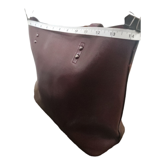 Leather Tote Bag, Solid Color (Maroon/Brown, Wine/Brown) NWOT - Picture 4 of 7